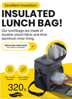 hssentials Lunch Bag Cooler Bag Insulated 9L Spacious Food Bag Top+Front Space Shoulder Strap Quality Zippers Lunch Box Bag for Adult Men Women Office Lunch Bags for School Aesthetic Lunch Bag Grey  - Image 2