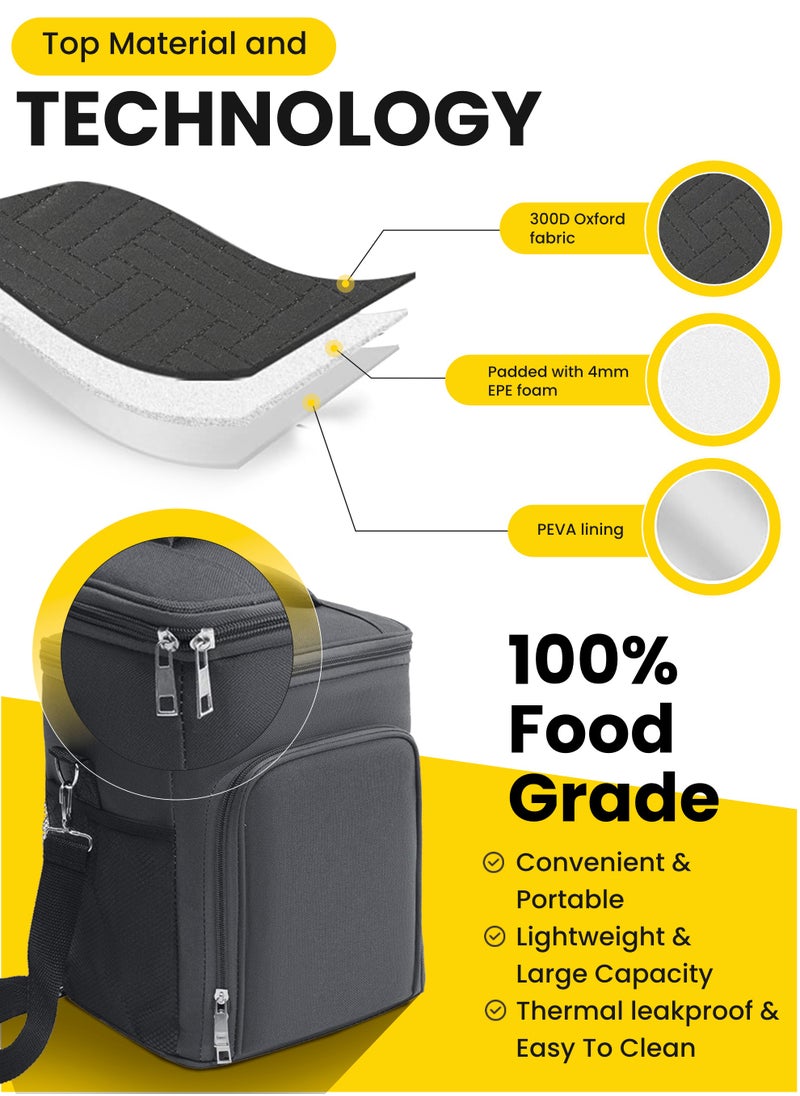 hssentials - Lunch Bag Cooler Bag Insulated 9L Spacious Food Bag Top+Front Space Shoulder Strap Quality Zippers Lunch Box Bag for Adult Men Women Office Lunch Bags for School Aesthetic Lunch Bag Grey - Image 1