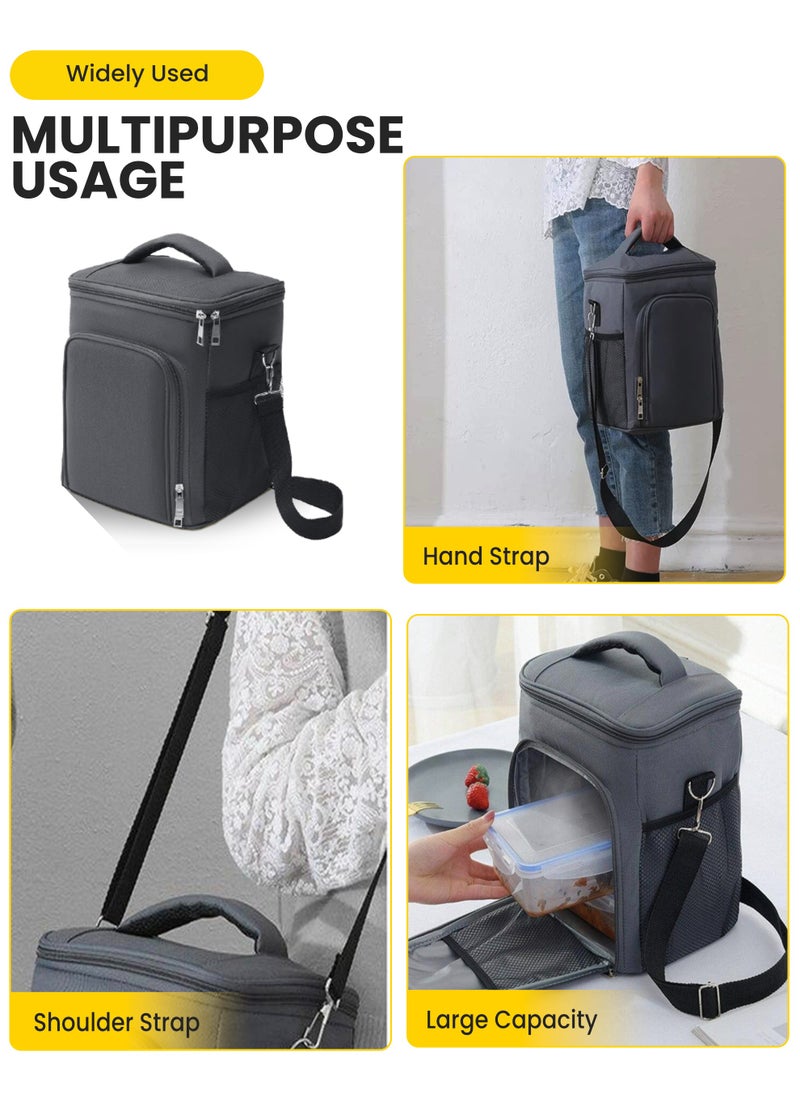 hssentials - Lunch Bag Cooler Bag Insulated 9L Spacious Food Bag Top+Front Space Shoulder Strap Quality Zippers Lunch Box Bag for Adult Men Women Office Lunch Bags for School Aesthetic Lunch Bag Grey - Image 1