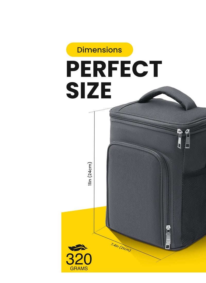 hssentials - Lunch Bag Cooler Bag Insulated 9L Spacious Food Bag Top+Front Space Shoulder Strap Quality Zippers Lunch Box Bag for Adult Men Women Office Lunch Bags for School Aesthetic Lunch Bag Grey - Image 1