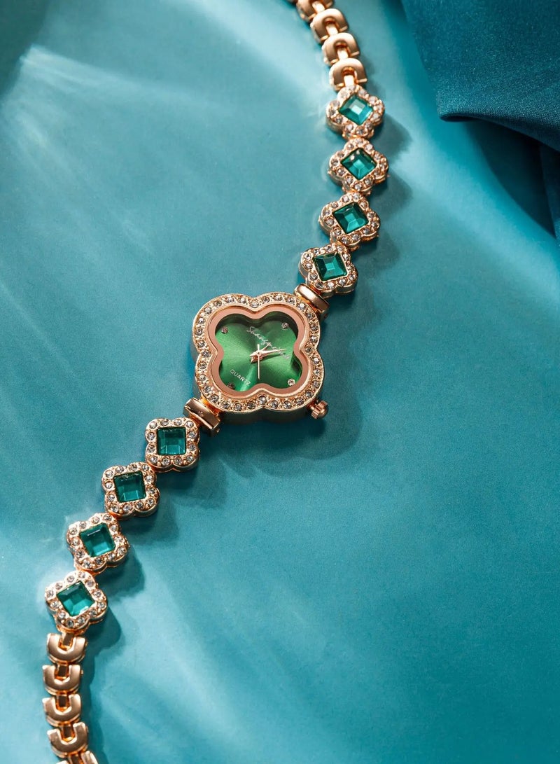 امريوريو ساعة نسائية فاخرة ، مطلية باللون الذهبي الوردي مع كريستالات براقة وسوار أنيق - Image 3