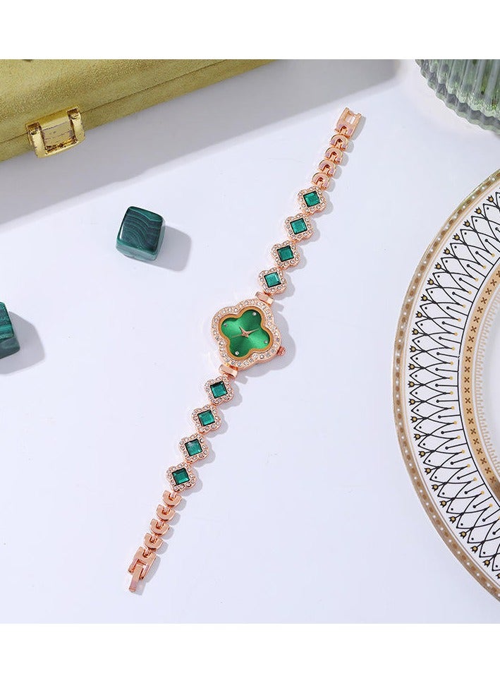 امريوريو ساعة نسائية فاخرة ، مطلية باللون الذهبي الوردي مع كريستالات براقة وسوار أنيق - Image 5