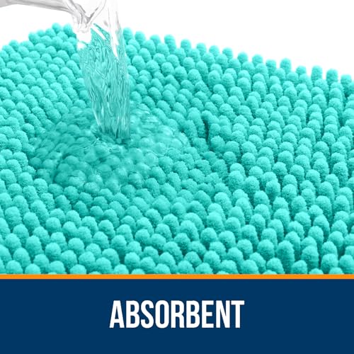 OLANLY Small Bathroom Rugs 24x16, Extra Soft Absorbent Chenille Bath Rugs, Rubber Backing Quick Dry, Machine Washable Bath Mats for Bathroom Floor, Tub and Shower, Home Decor Accessories, Teal - Image 5