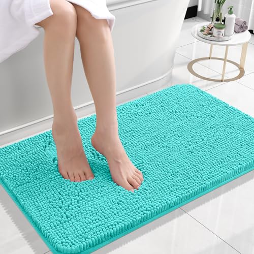 OLANLY Small Bathroom Rugs 24x16, Extra Soft Absorbent Chenille Bath Rugs, Rubber Backing Quick Dry, Machine Washable Bath Mats for Bathroom Floor, Tub and Shower, Home Decor Accessories, Teal - Image 1