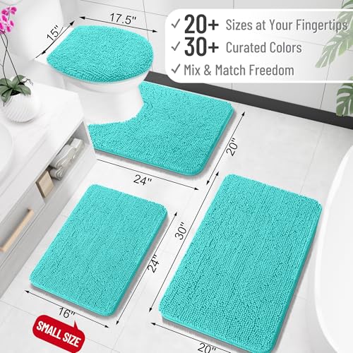 OLANLY Small Bathroom Rugs 24x16, Extra Soft Absorbent Chenille Bath Rugs, Rubber Backing Quick Dry, Machine Washable Bath Mats for Bathroom Floor, Tub and Shower, Home Decor Accessories, Teal - Image 2