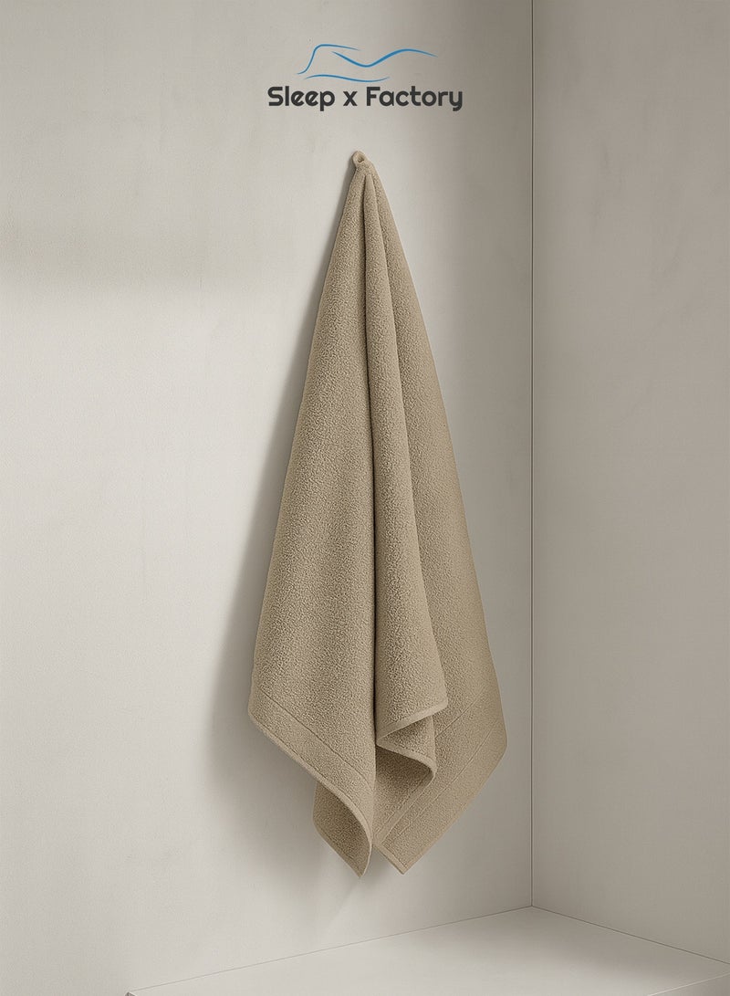 Sleep x Factory Beige Bath Towel – 100% Cotton, Ultra Soft & Absorbent – 70x140 cm - Image 1