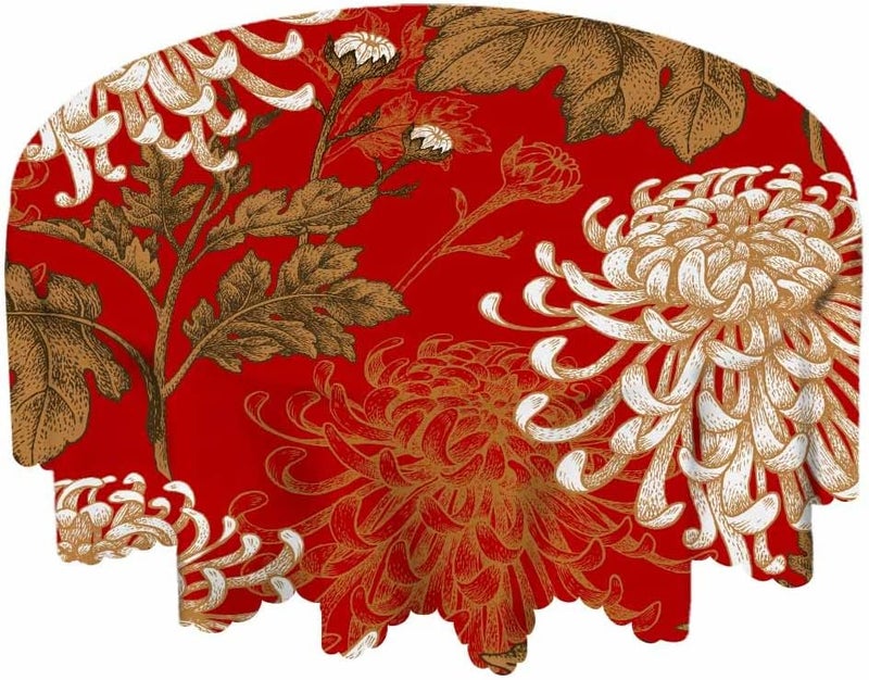 Yibeas Tablecloth Round Chrysanthemum Table Cloth Japanese National Flower Luxury Delicate Blossom Table Cover for Dining Room Kitchen Decoration 60inch - Image 5