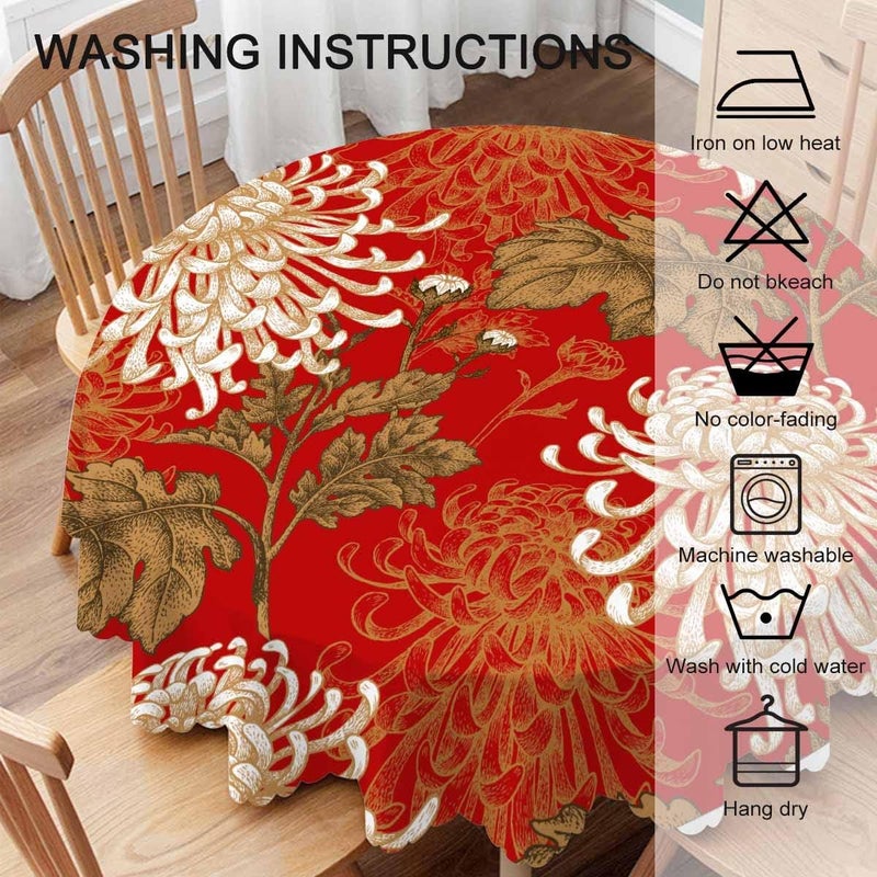 Yibeas Tablecloth Round Chrysanthemum Table Cloth Japanese National Flower Luxury Delicate Blossom Table Cover for Dining Room Kitchen Decoration 60inch - Image 4