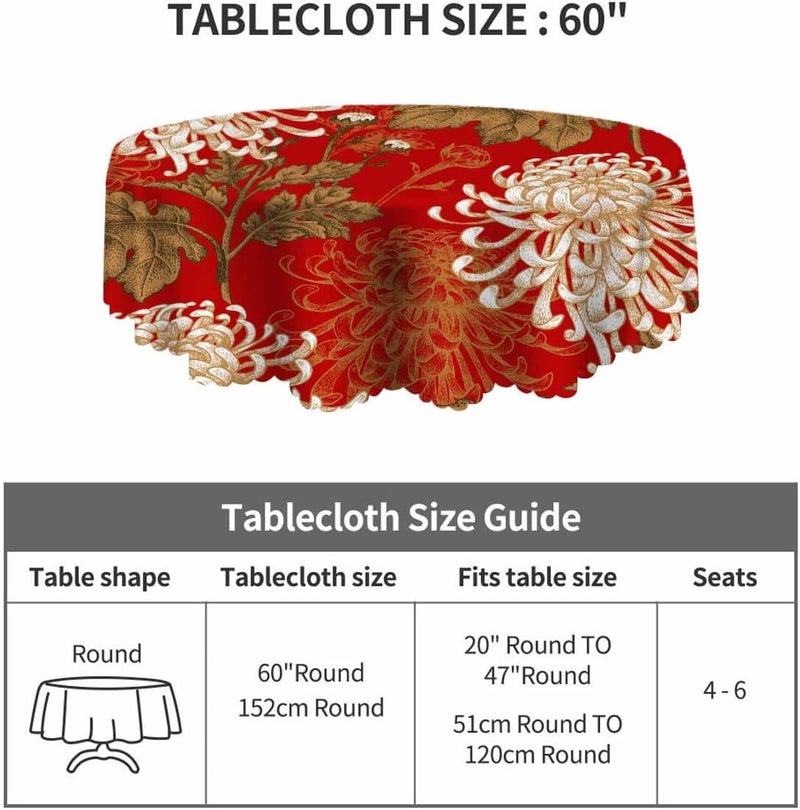 Yibeas Tablecloth Round Chrysanthemum Table Cloth Japanese National Flower Luxury Delicate Blossom Table Cover for Dining Room Kitchen Decoration 60inch - Image 3