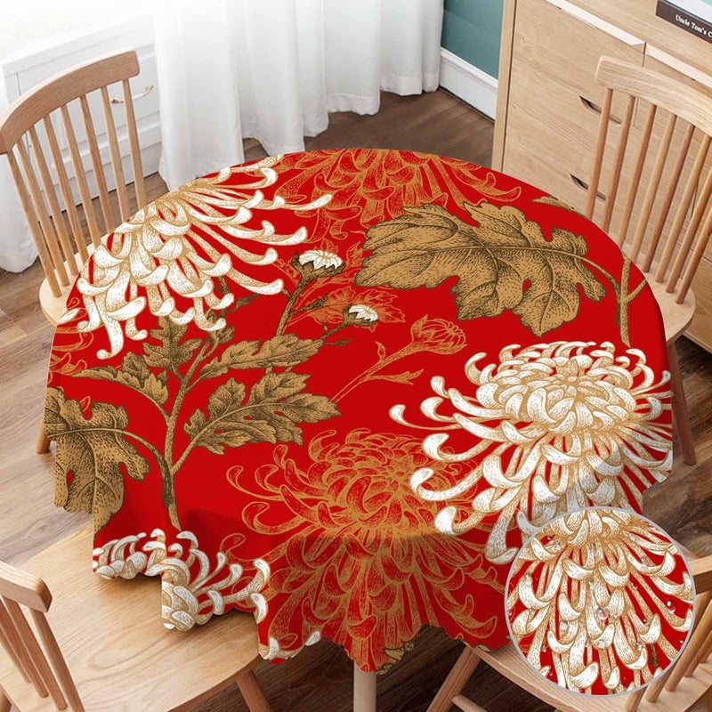 Yibeas Tablecloth Round Chrysanthemum Table Cloth Japanese National Flower Luxury Delicate Blossom Table Cover for Dining Room Kitchen Decoration 60inch - Image 1