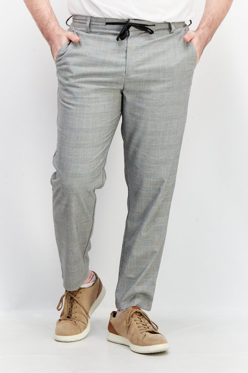 Celio Men Regular Fit Plaid Chino Pant, Grey/Black - Image 1