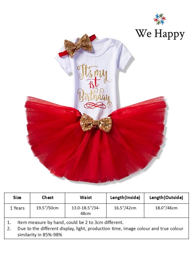 We Happy 4 Pieces Its My 1st Birthday Costume Princess Theme Dressing up Toy Baby Girl Party Fancy Wear with Tutu Skirt, Cake Topper and Floral Headband  - Image 4
