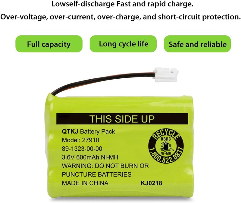 QTKJ Cordless Phone Battery for Motorola SD-7501 MD7161 AT&T 27910 89-1323-00-00 E1112 E2801 TL72108 Vtech I6725 RadioShack 23-959 (4-Pack) - Image 2