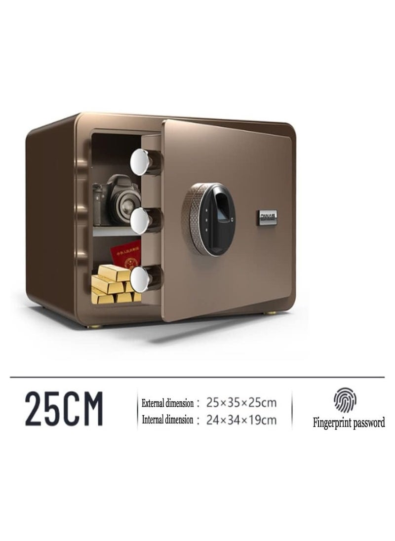 Cool Baby - Safe Box with Biometric Fingerprint Lock A4 Document Size Safety Deposit Box for Home Office Shop (25 * 35 * 25) Brown - Image 1