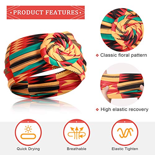 WILLBOND 6 Pcs African Headbands for Women Knotted Wide Non Slip Yoga Stretchy Turban Hair Scarfs Boho Print Headwrap Hair Accessories for Women Yoga Running Sports Workout - Image 3