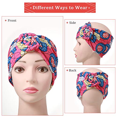 WILLBOND 6 Pcs African Headbands for Women Knotted Wide Non Slip Yoga Stretchy Turban Hair Scarfs Boho Print Headwrap Hair Accessories for Women Yoga Running Sports Workout - Image 4