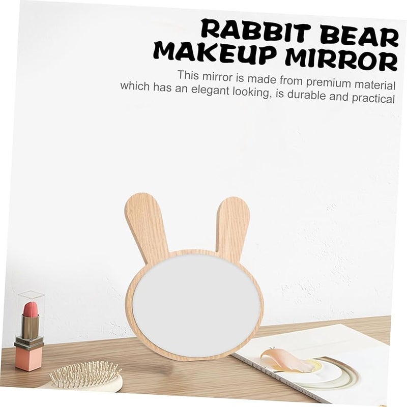 Brown Cartoon Makeup Mirror Elegant Desktop Vanity Decor Wooden Design Home Travel Use - Image 5