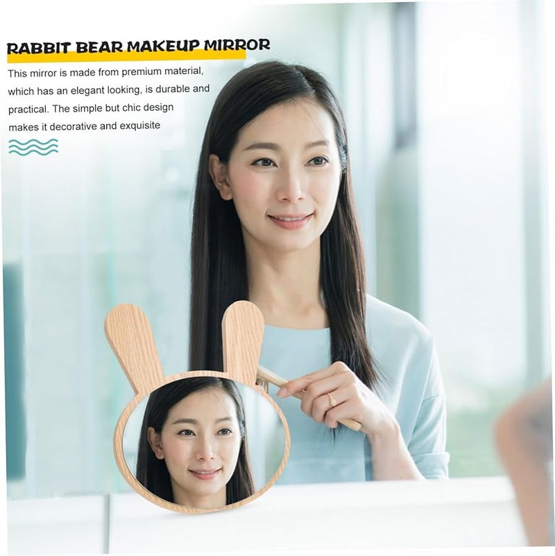 Brown Cartoon Makeup Mirror Elegant Desktop Vanity Decor Wooden Design Home Travel Use - Image 2