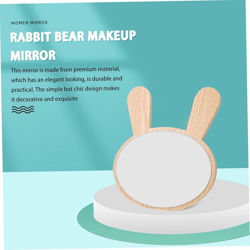 Brown Cartoon Makeup Mirror Elegant Desktop Vanity Decor Wooden Design Home Travel Use - Image 3