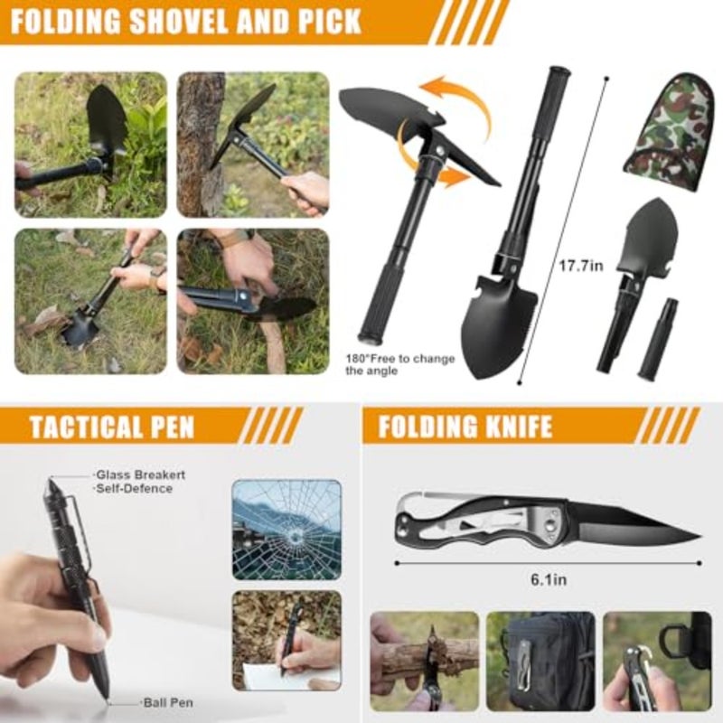 Survival Kit, 360 Pcs Bug Out Bag with First Aid Kit.Camping Axe, Survival Shovel, Tools Ideal for Camping, Hiking - Image 4