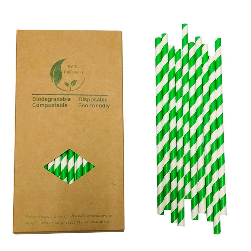 Disposable Paper Straws Green White Striped Straws Spring Green Biodegradable Drinking Straws 775 inch 100 of Box