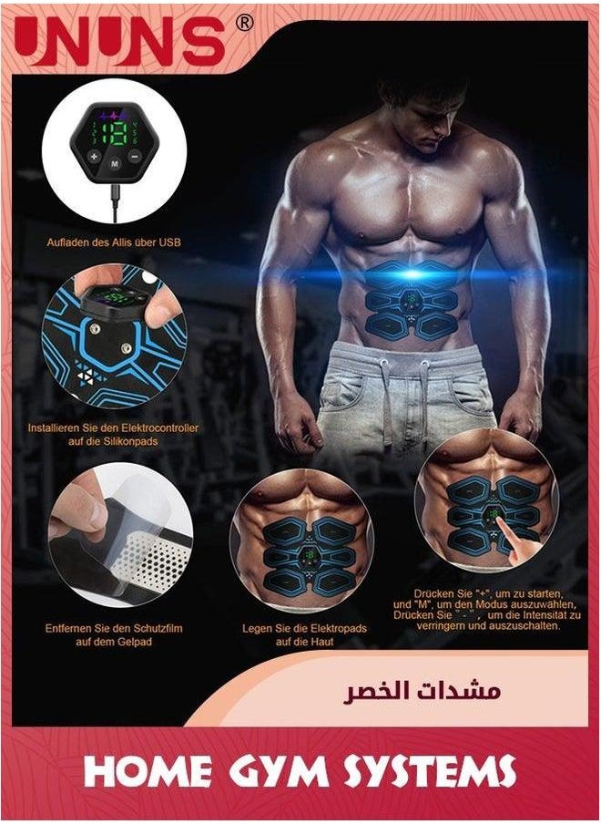 UNUNS Abs Stimulator Muscle Tone,Fitness Waist Training Belt,Ab Machine USB Rechargeable Gear For Abdomen Arm Leg,Strength Equipment Men Woman,Home Office Exercise Equipment,Red  - Image 2