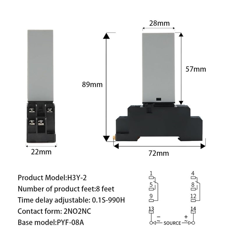 MG2T 4E2 مؤقت زمني رقمي AC 220V 24V تحكم دوري مؤخر من 0.1 ثانية إلى 990 ساعة تأخير عند التشغيل - Image 3