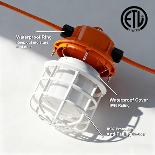 NS 50FT Construction String Lights LED Industrial Grade Super Bright 5000K IP65 Linkable for Construction Sites Temporary Work Renovation Jobsite All Outdoor Lighting with 5 Bulbs and Hook - Image 3