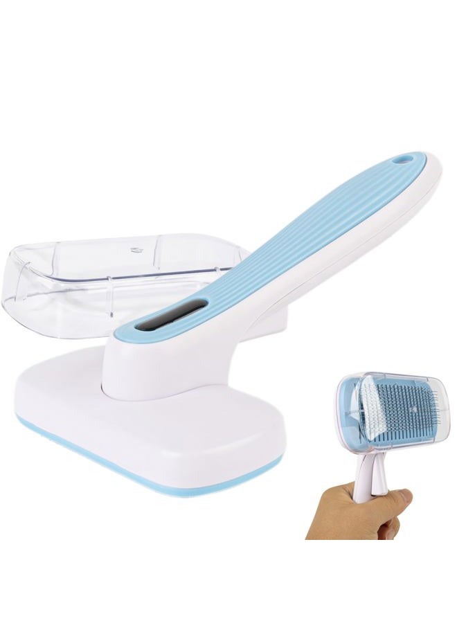 Gavpepy Dog Brush - Self Cleaning Dog and Cat Hair Brush, Efficient Shedding Grooming Tool for Long and Short Haired Dogs & Indoor Cats, Deshedding Comb (Blue) - Image 1