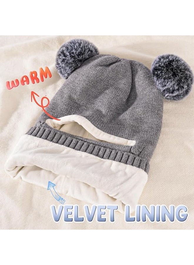 Toddler Winter Hat Scarf Glove Set, Unisex Baby Kids Velvet Lined Knitted Hat with Neck Warmer for Cold Weather - Image 4