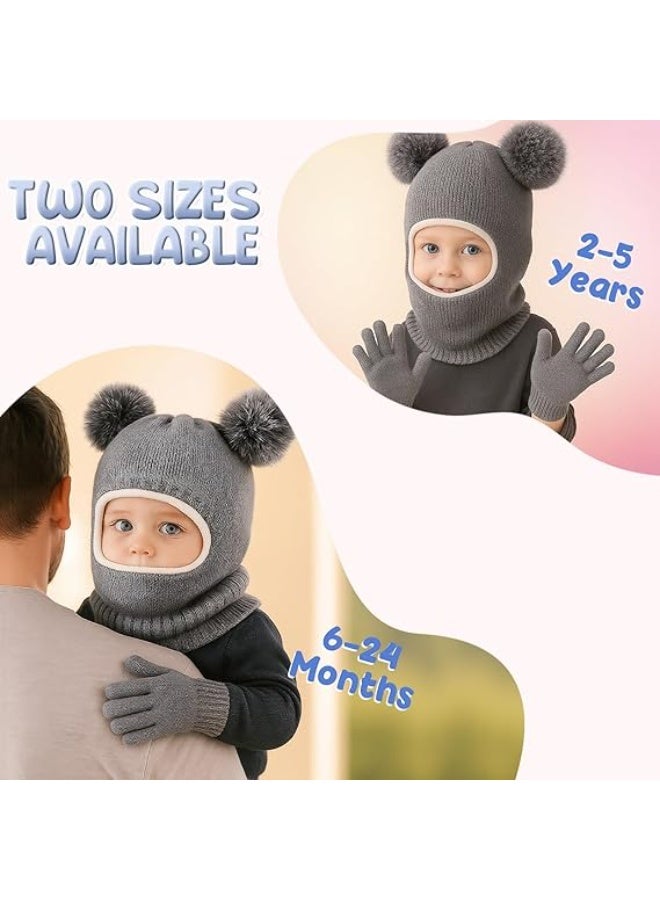 Toddler Winter Hat Scarf Glove Set, Unisex Baby Kids Velvet Lined Knitted Hat with Neck Warmer for Cold Weather - Image 2