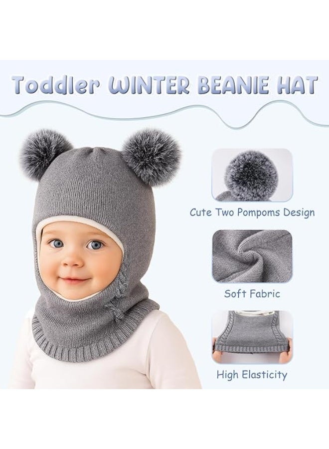 Toddler Winter Hat Scarf Glove Set, Unisex Baby Kids Velvet Lined Knitted Hat with Neck Warmer for Cold Weather - Image 3