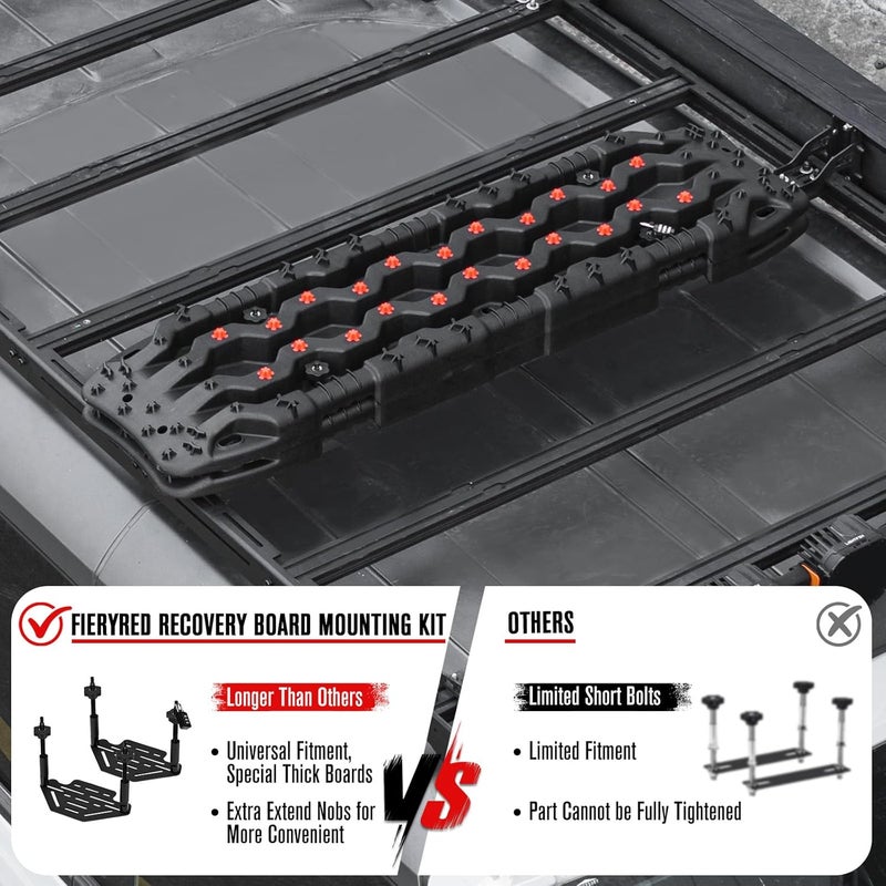 FieryRed Recovery Traction Board Mounting Kit, Universal Roof Rack Fit with Quick-Release Knobs & Anti-Theft Padlock, for Rooftop Platform (Only for 2 Boards) - Image 3