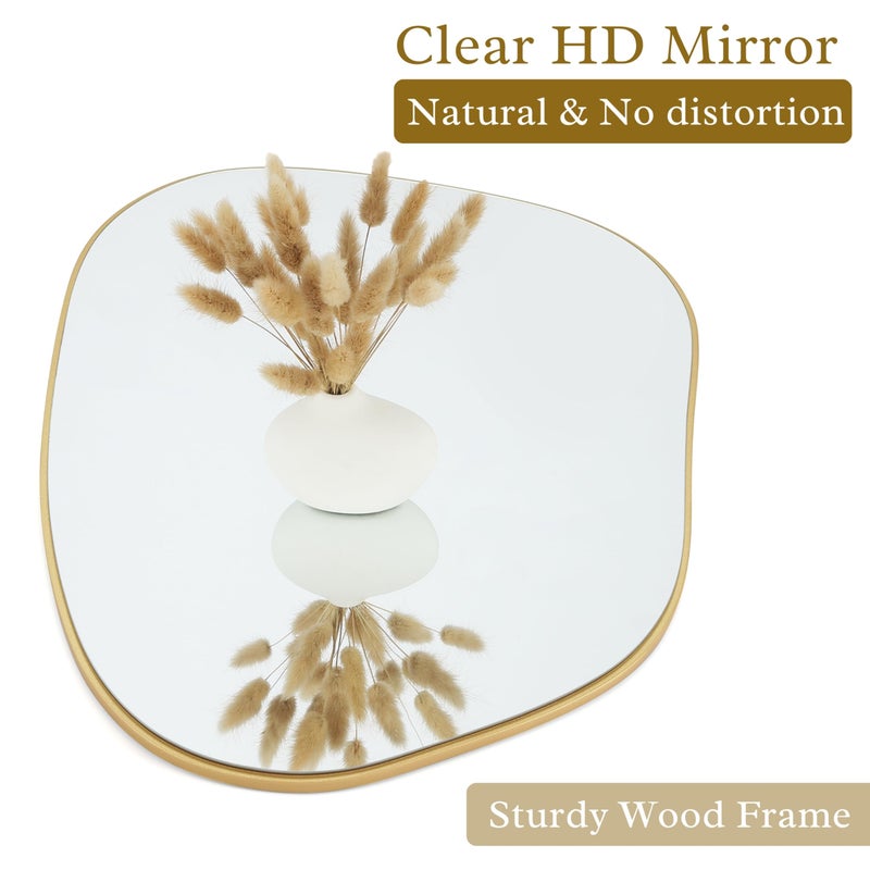 PERFNIQUE Irregular Wall Mirror Asymmetrical Mirror, 32''x24'' Gold Mirror for Bathroom Bedroom Living Room Entryway, Decorative Modern Boho Decor, Wall Mouted(Gold, 32''x24'') - Image 5