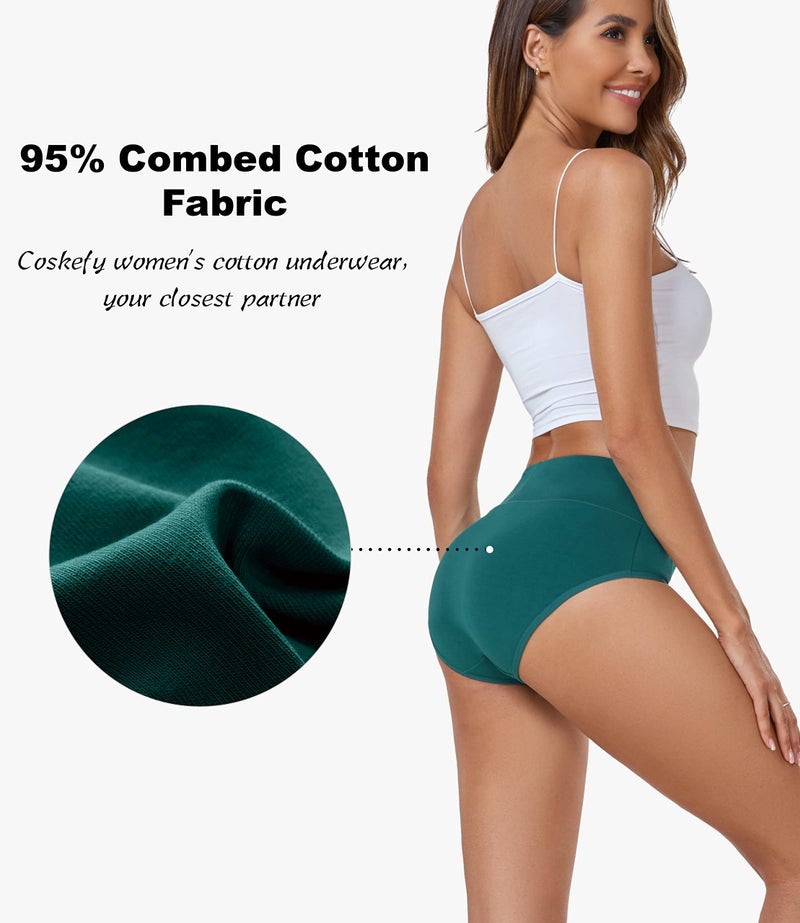 coskefy Women's High Waisted Cotton Underwear Soft Breathable Panties Stretch Briefs 5 Pack Multicolor - Image 5