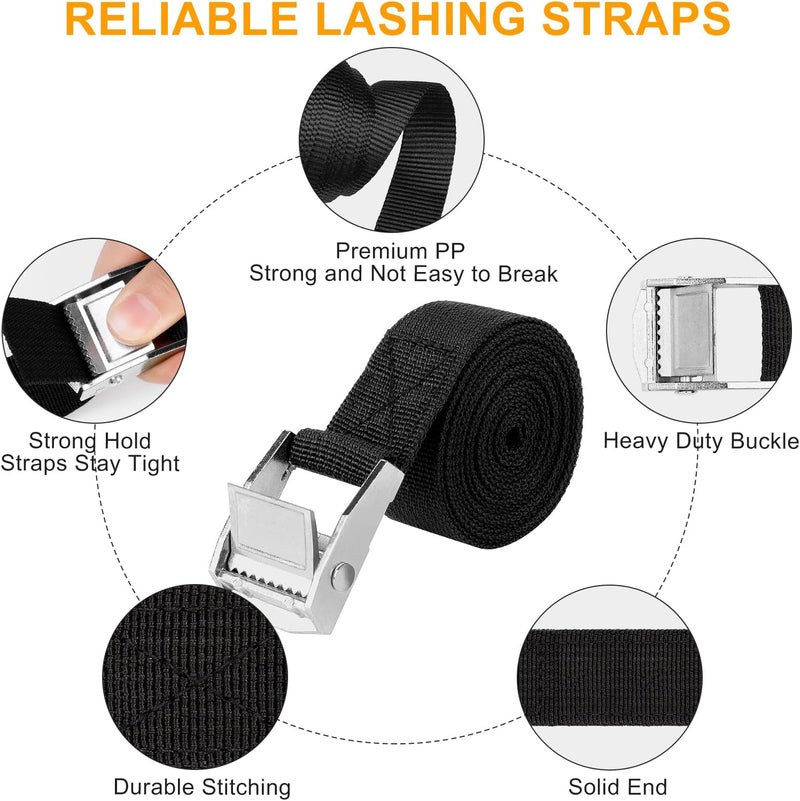 ROMON Lashing Straps 2 m, Pack of 4 Lashing Straps Short 25 mm Wide, Lashing Straps with Clamping Lock, Mounting Straps Maximum Load 250 kg, Lashing Strap for Bicycle, Motorcycle, Sack Truck, Truck - Image 4