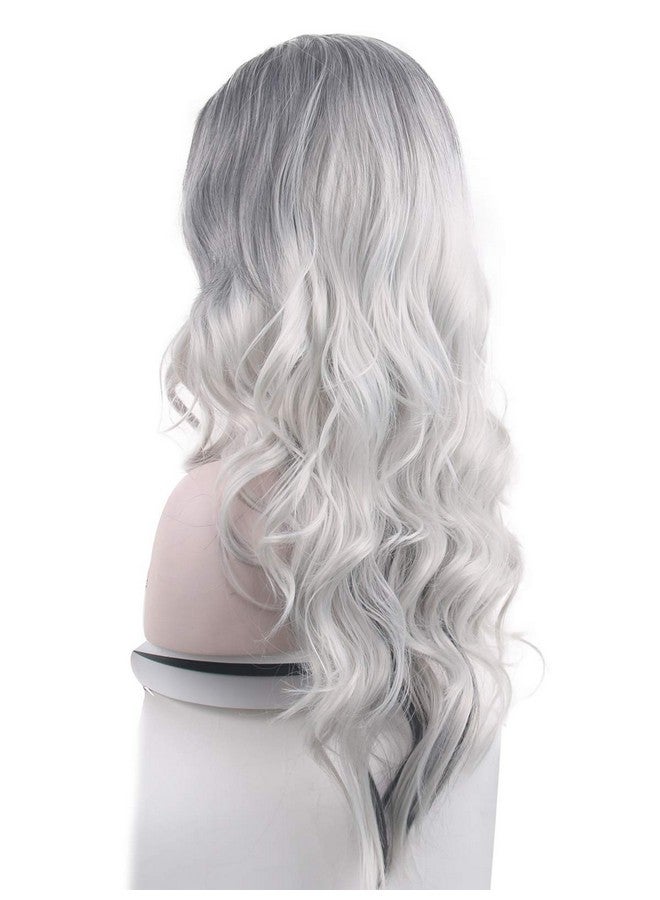 Besuante Beautyself Silver Grey Costume Wigs For Women Halloween Curly Long Wavy Fashion Cosplay Ombre Black Mix Gray Hair Wigs With Wig Cap - Image 4