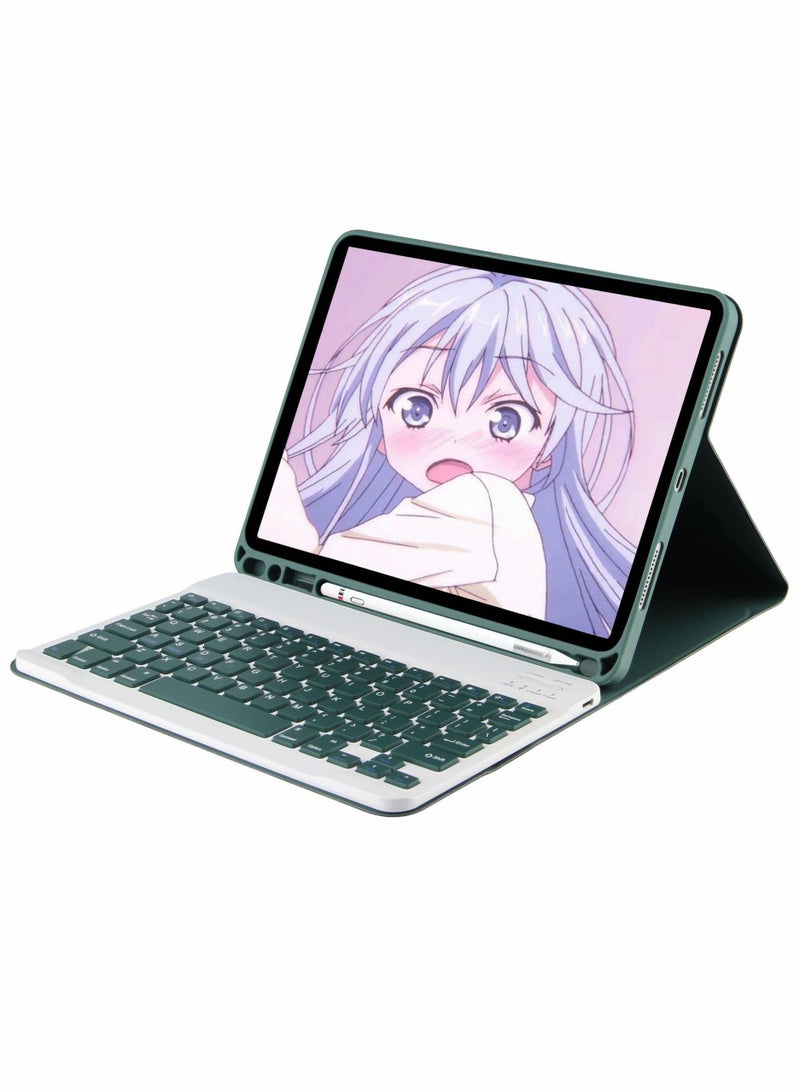Tablet Cover Wireless Keyboard for iPad 9th Gen 2021/8th 2020/ 7th 2019/ iPad Air 3/ Pro 10.5 with Detachable Bluetooth Keyboard Mouse Pencil Holder (Dark Green)