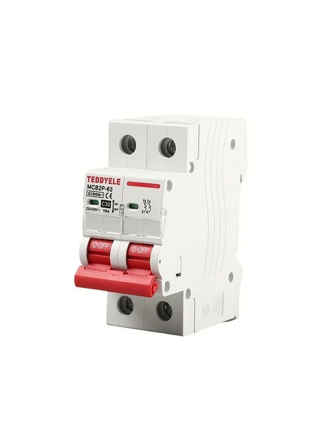 MCB2P 63 C32 AC Miniature Circuit Breaker 2 Pole DIN Rail Mounted 230 400V - Image 1