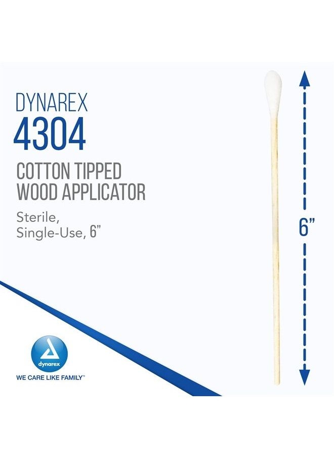 Dynarex - 6-Inch Sterile Cotton Tipped Applicators - Single-Use Wooden Cotton Tip Applicators for Wound Care & Dressing, Hygiene, Makeup, Cleaning - 1 Box of 100 Pouches, 1 per Pouch - Image 1