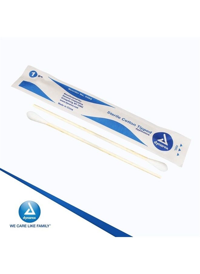 Dynarex - 6-Inch Sterile Cotton Tipped Applicators - Single-Use Wooden Cotton Tip Applicators for Wound Care & Dressing, Hygiene, Makeup, Cleaning - 1 Box of 100 Pouches, 1 per Pouch - Image 1