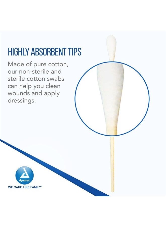 Dynarex - 6-Inch Sterile Cotton Tipped Applicators - Single-Use Wooden Cotton Tip Applicators for Wound Care & Dressing, Hygiene, Makeup, Cleaning - 1 Box of 100 Pouches, 1 per Pouch - Image 1