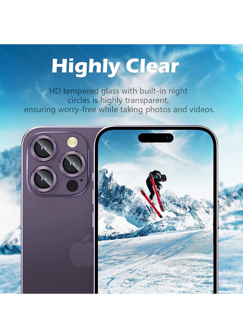 حامي عدسة كاميرا آيفون 14 برو / آيفون 14 برو ماكس، زجاج مقسى HD مضاد للخدش، غطاء حماية عدسة، حلقة عدسة معدنية فردية 2022، بنفسجي - Image 2