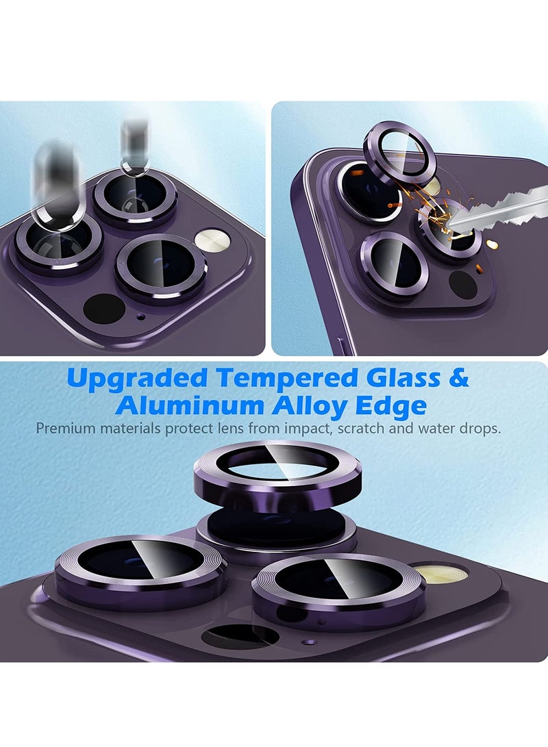 حامي عدسة كاميرا آيفون 14 برو / آيفون 14 برو ماكس، زجاج مقسى HD مضاد للخدش، غطاء حماية عدسة، حلقة عدسة معدنية فردية 2022، بنفسجي - Image 4