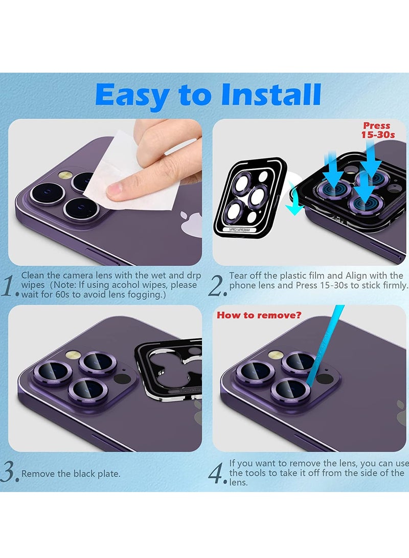 حامي عدسة كاميرا آيفون 14 برو / آيفون 14 برو ماكس، زجاج مقسى HD مضاد للخدش، غطاء حماية عدسة، حلقة عدسة معدنية فردية 2022، بنفسجي - Image 3