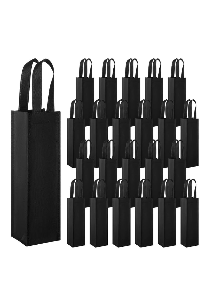 23-Pack Black Single Wine Bottle Gift Bags - Non-Woven Fabric, Reusable Tote Bags with Handles - Ideal for Weddings, Birthdays, Dinner Parties - Bulk Wine Carrier Bags - Image 1