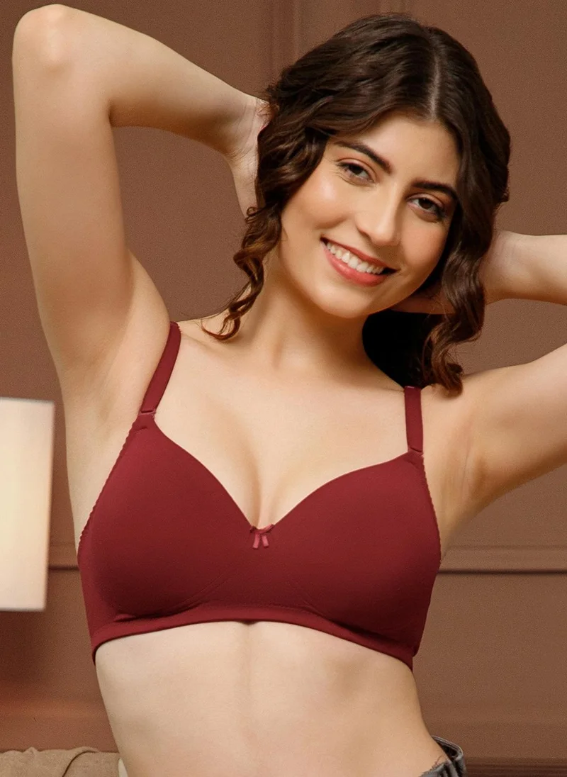 كلوفيا Clovia Padded Non-Wired Full Coverage T-shirt Bra in Maroon - Cotton Lycra
