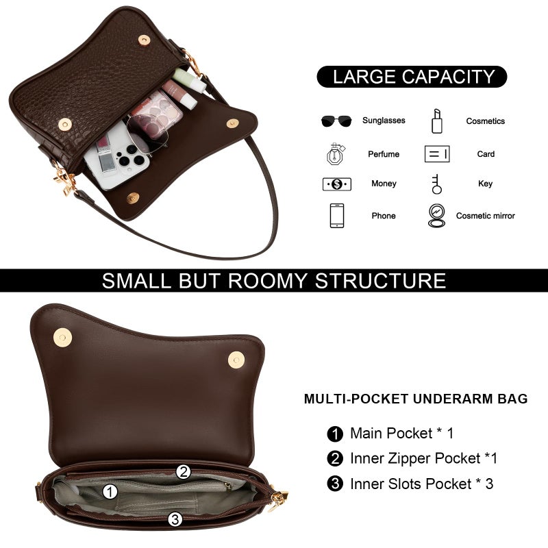 KKXIU Shoulder Bag for Women Small Clutch Purses Cute Hobo Handbag Trendy Underarm Bag-S,Coffee - Image 4