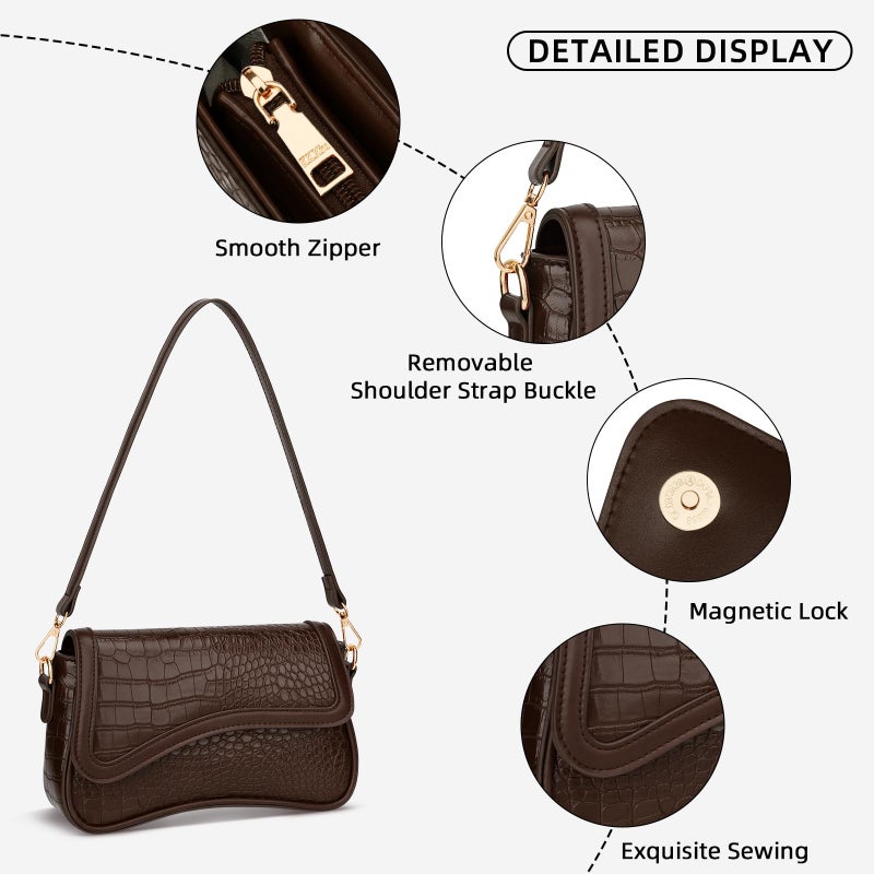 KKXIU Shoulder Bag for Women Small Clutch Purses Cute Hobo Handbag Trendy Underarm Bag-S,Coffee - Image 3