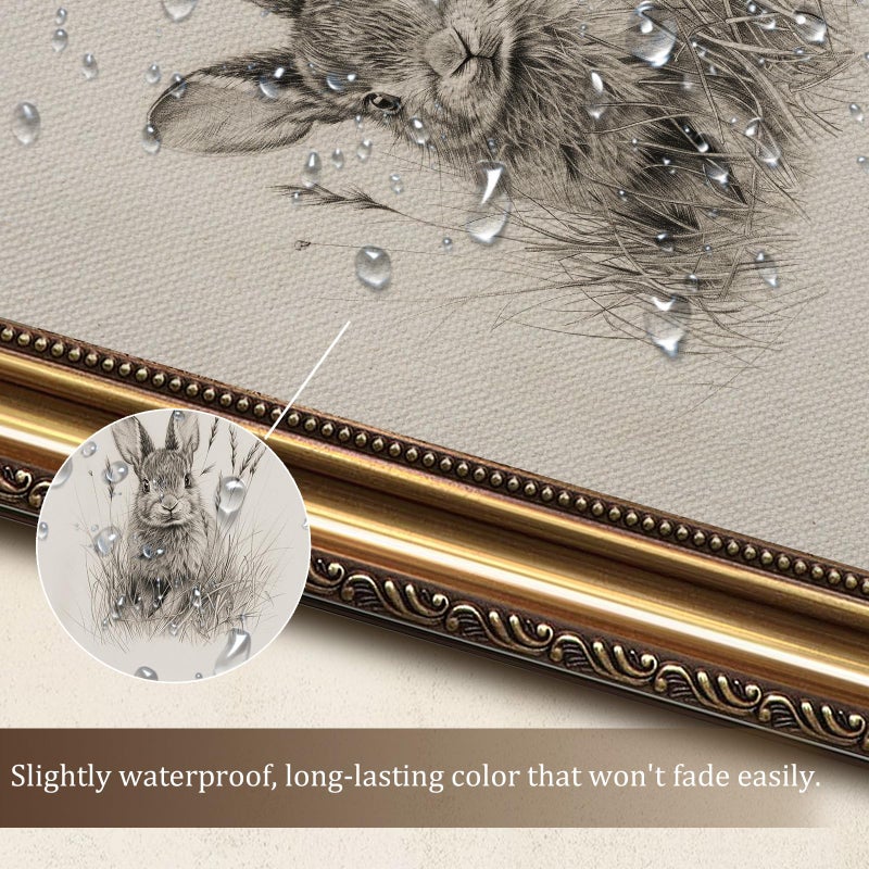 uniro Vintage Gold Framed Wall Art, Farmhouse Decor Easter Bunny Sketch Canvas Art Prints Painting, Neutral Country Rabbit Drawing Picture Wall Decor, Rustic Animal Nursery Frame Art for Bedroom, Gallary, Living Room, Office, Cottagecore decor - 9x12Inch - Image 3